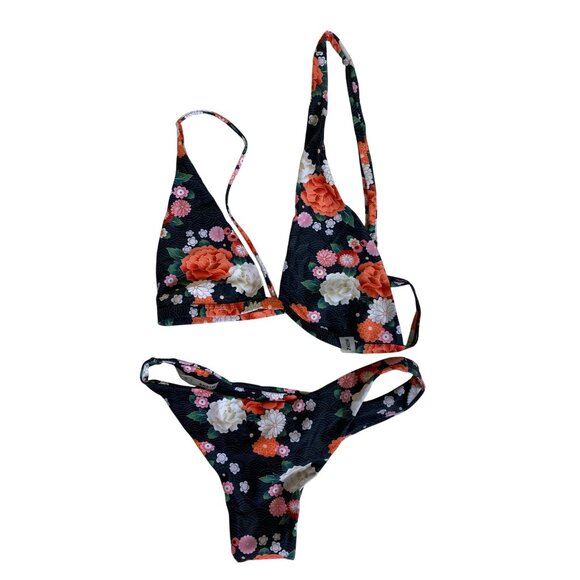 Floral Bikini Set Halter Top & High-Cut Bottoms Large Swimwear Bathing Suit Cute - Picture 3 of 6
